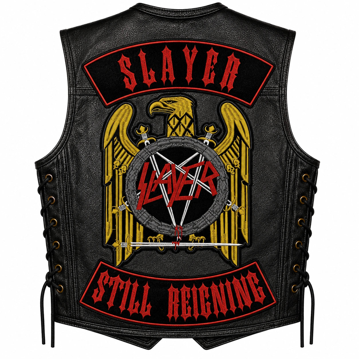 Chaleco de piel original más espaldera bordada SLAYER D STILL REIGNING