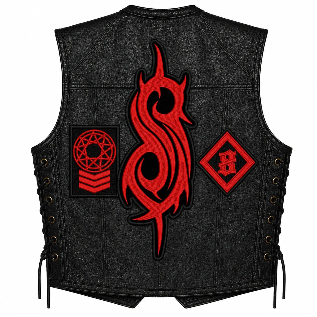 Chaleco de piel original más espaldera bordada SLIPKNOT R Death Metal