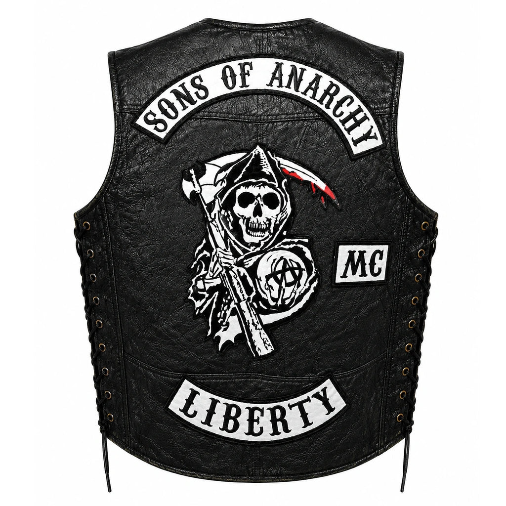 Chaleco de piel original más espaldera bordada SONS OF ANARCHY