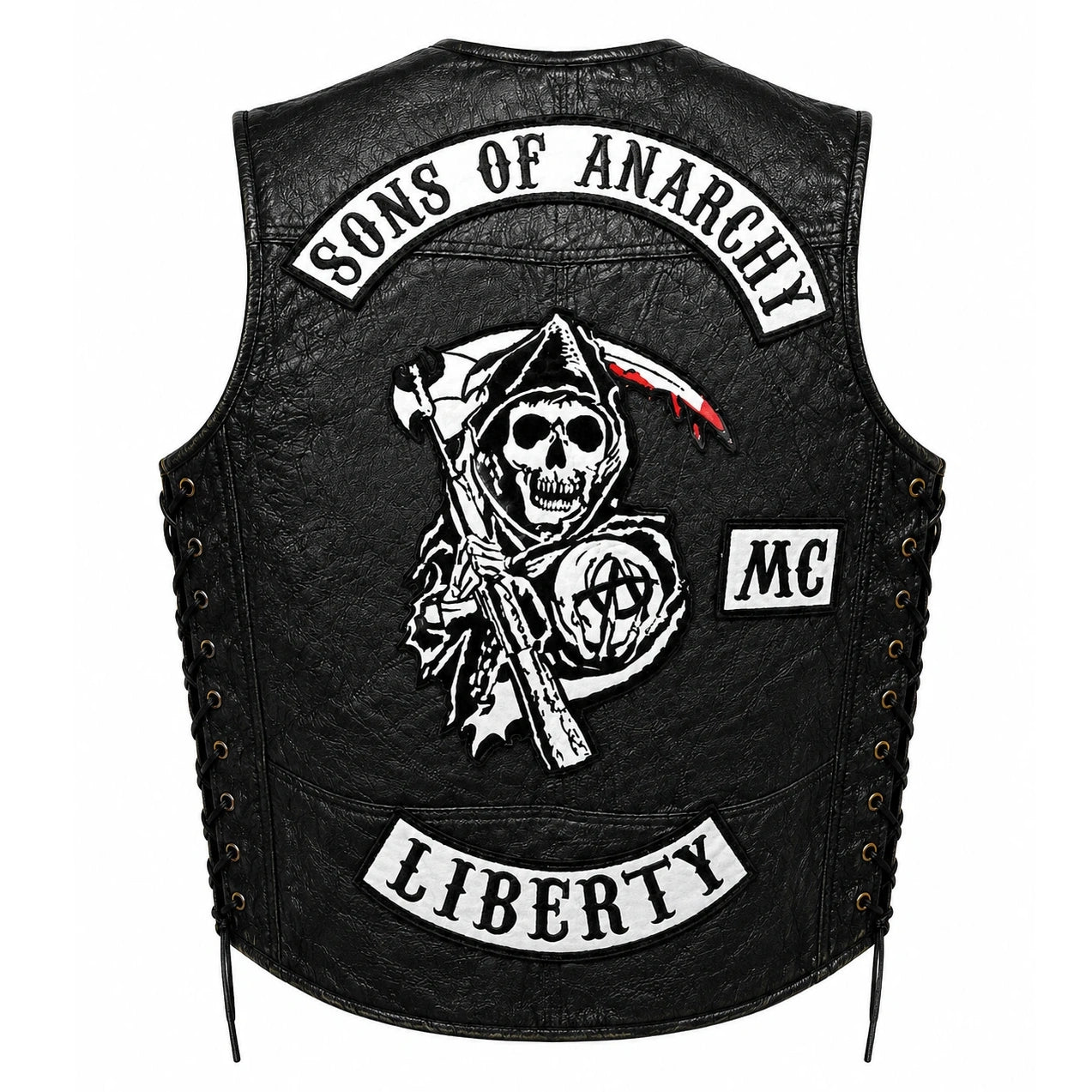Chaleco de piel original más espaldera bordada SONS OF ANARCHY