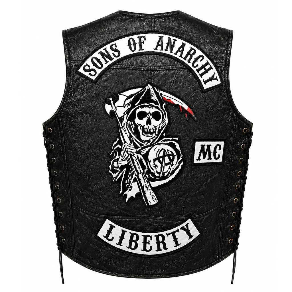 Chaleco de piel original más espaldera bordada SONS OF ANARCHY Rock Alternativo